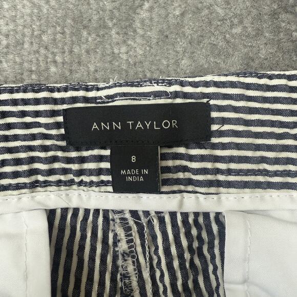 Ann Taylor Pants Womens 8 Blue White Striped Seersucker Cropped Stretch Cotton - Picture 4 of 11